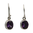 Sterling Silver Oval Purple Amethyst Stone Drop Earrings