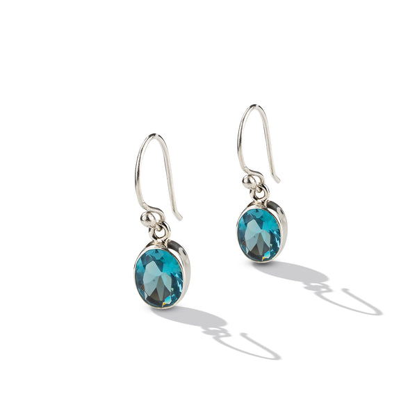 Sterling Silver Oval Blue Topaz Drop Earrings