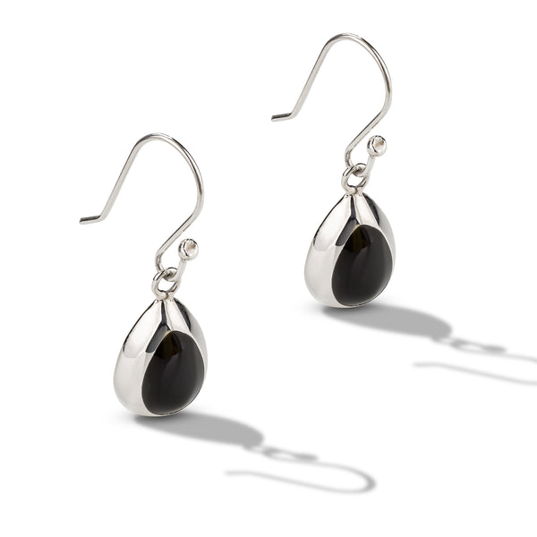 Silver Onyx Tear Drop Earrings