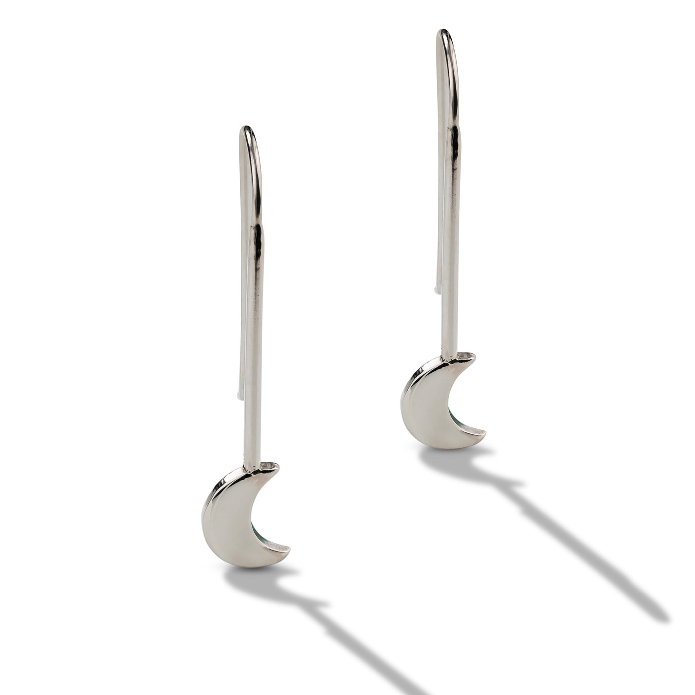 Silver Moon Long Wire Earrings