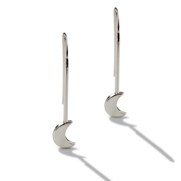 Silver Moon Long Wire Earrings