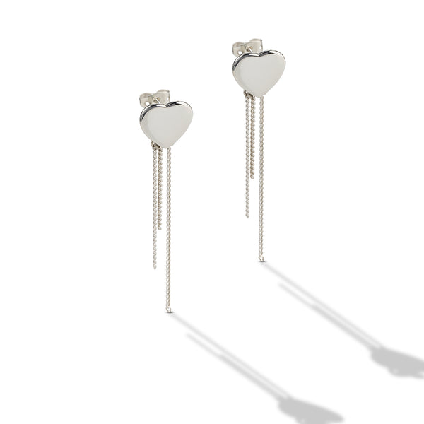 Silver Heart and Chain Drop Earrings