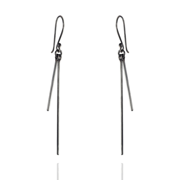 Sterling Silver Blackened Double Bar Drop Earrings