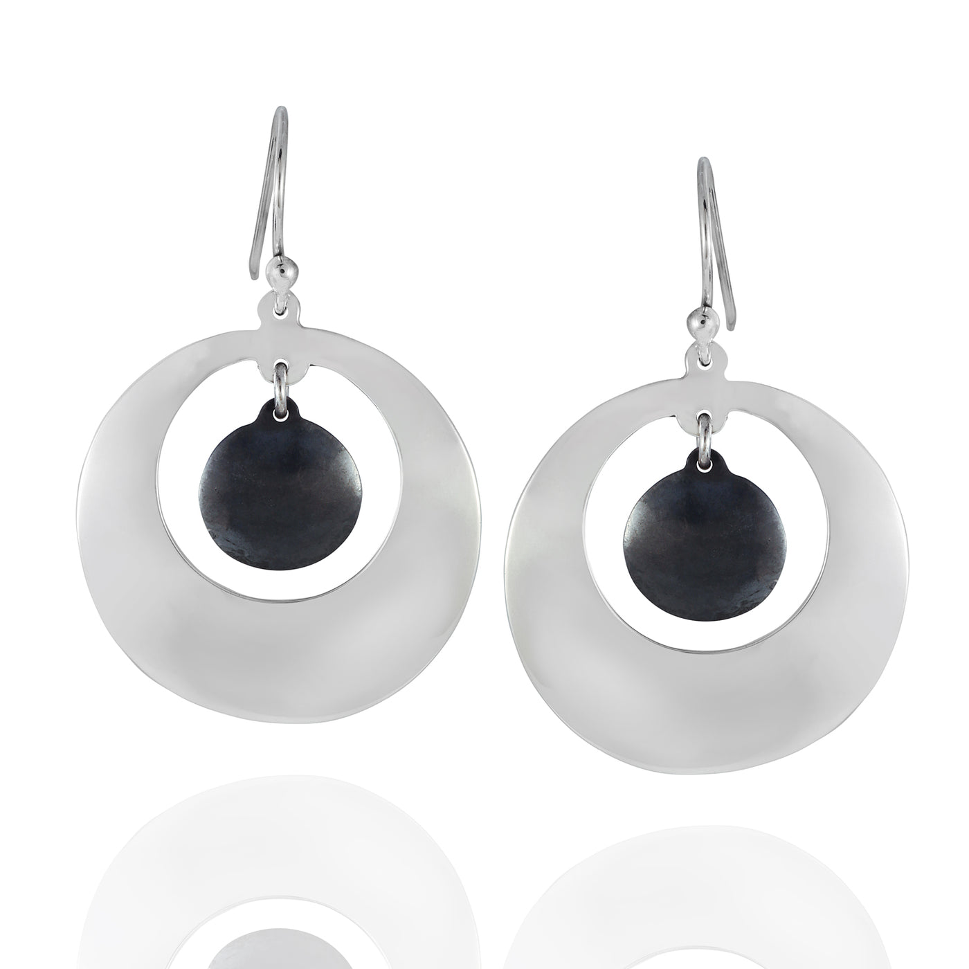 Sterling Silver Circle Black Drop Earrings