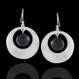 Sterling Silver Circle Black Drop Earrings