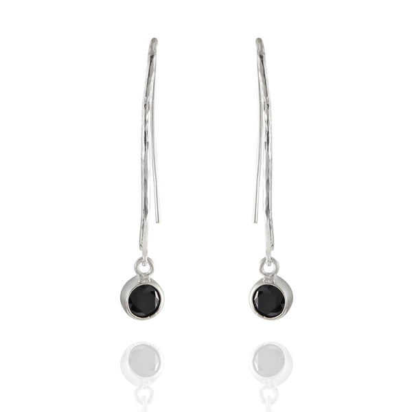 Sterling Silver French Wire Onyx Drop Earrings