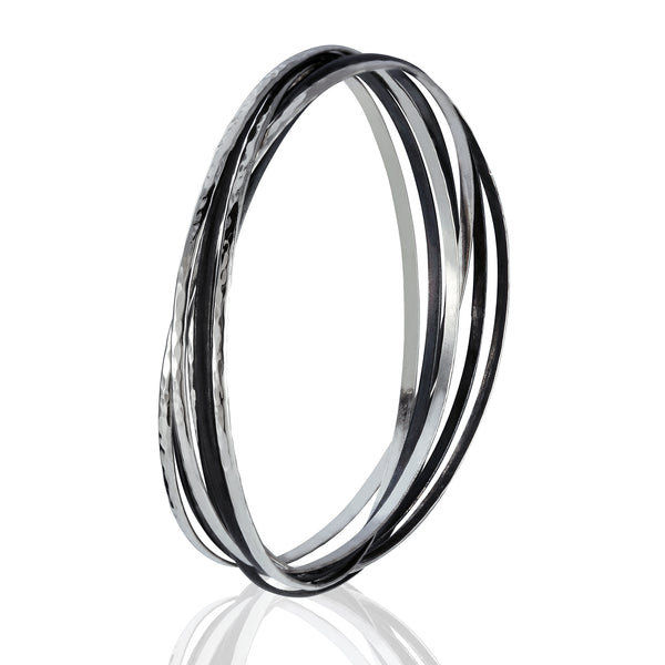 Sterling Silver Blackened Connected Bangle Bracelet