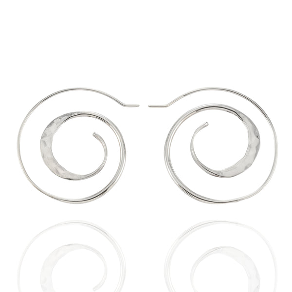 Sterling Silver Hammered Spiral Long French Wire Earrings