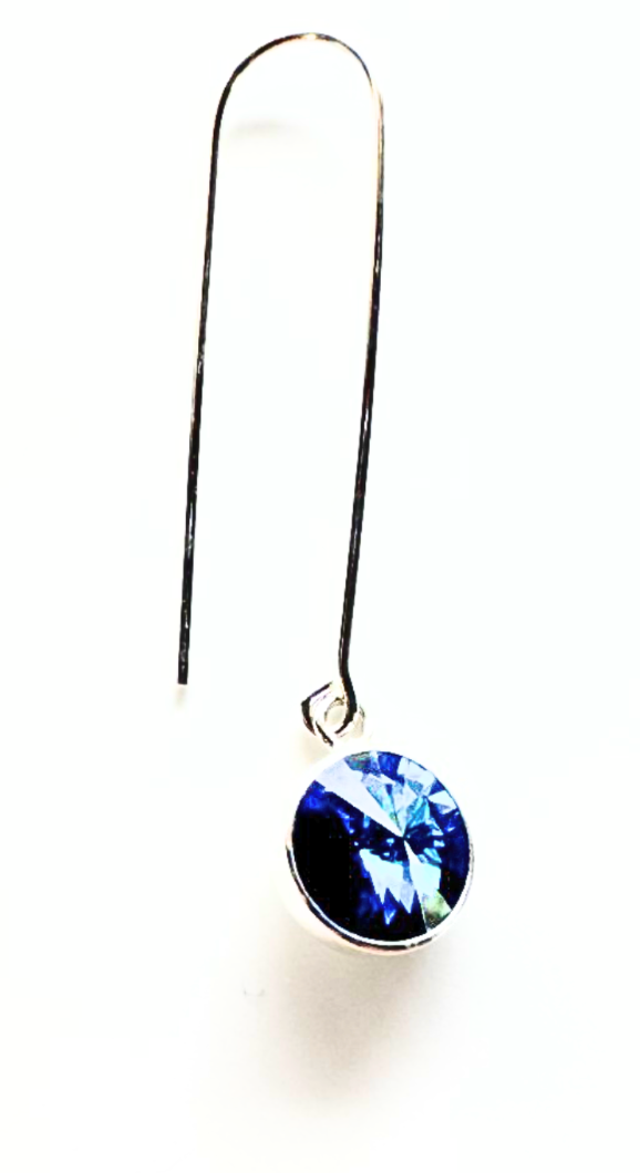 Clear Blue Swarovski Crystal Circle Drop Earrings