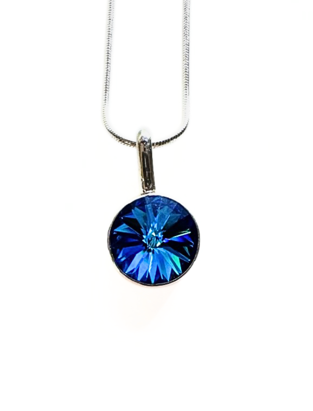 Deep Blue Swarovski Crystal Circle Pendant