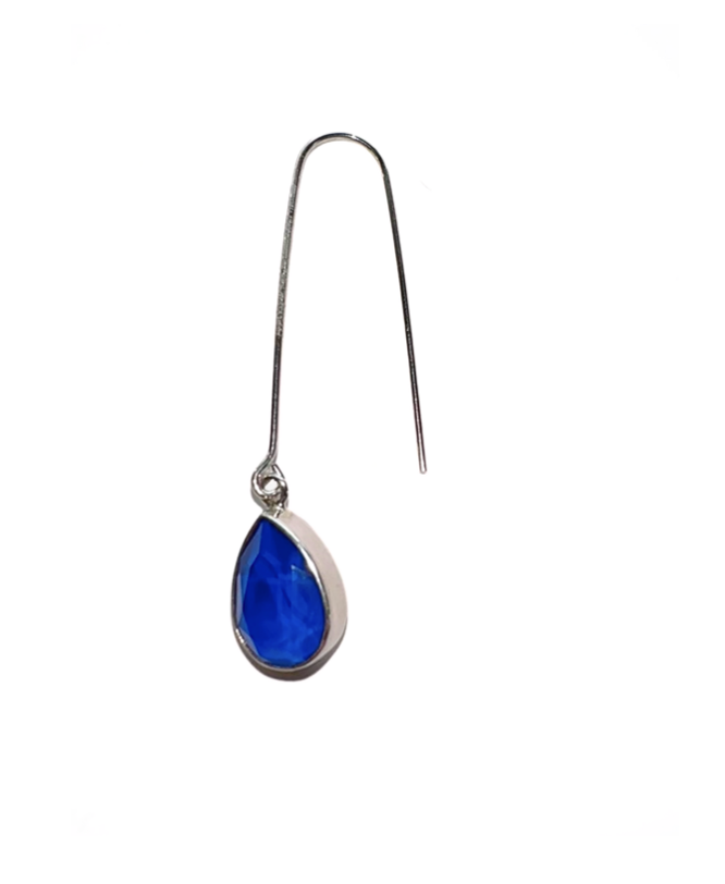 Long Deep Blue Swarovski Crystal Tear Drop Earrings