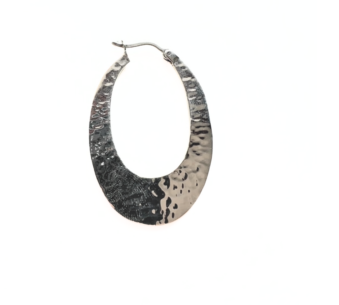 Large Hammered Oval Hoop Earrings