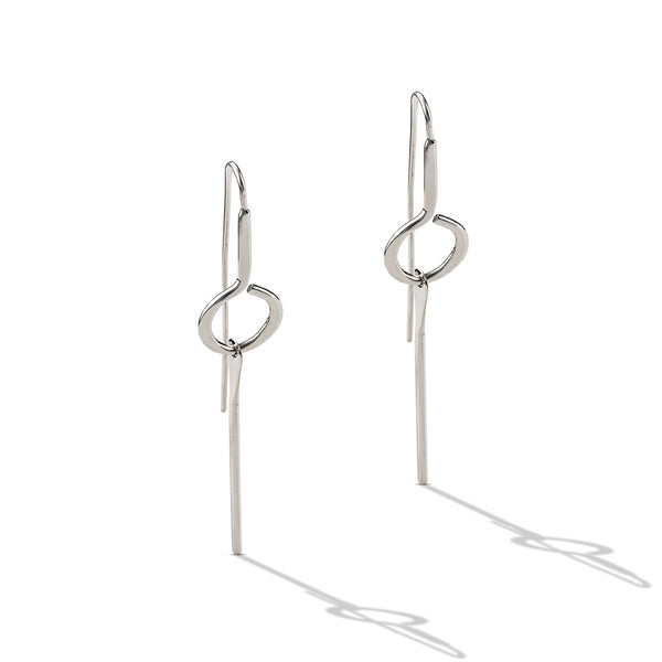 Sterling Silver Circle with Bar Long French Wire Earrings