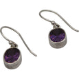 Sterling Silver Oval Purple Amethyst Stone Drop Earrings