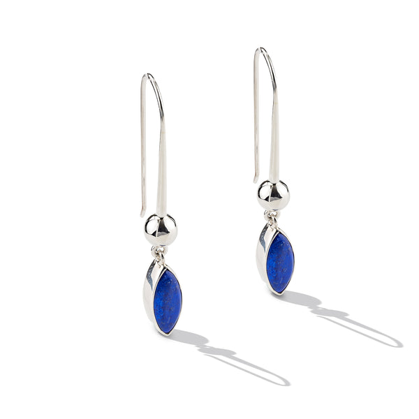 Sterling Silver Marquis Lapis Stone Drop Earrings