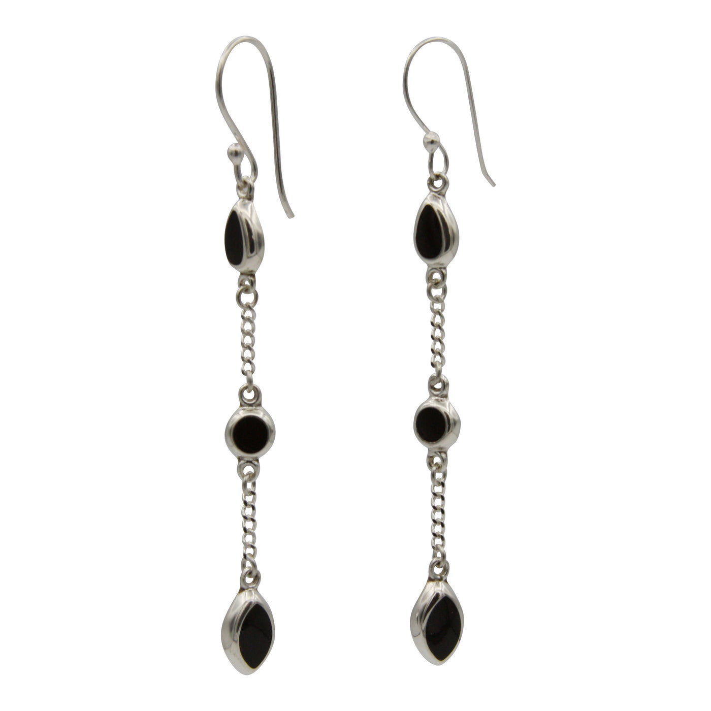 Sterling Silver Triple Onyx Drop Earrings