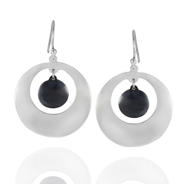 Sterling Silver Circle Black Drop Earrings – Klaebu