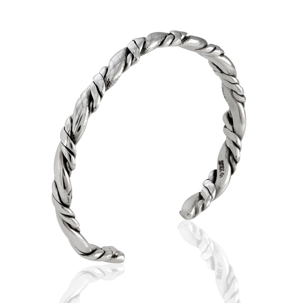 Sterling Silver Multi Pattern Twisted Cuff Bracelet